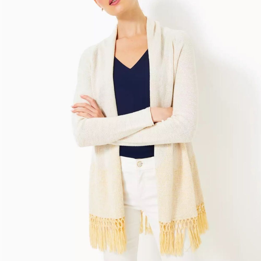 Lilly Pulitzer Tatum Long Fringe Hem Cardigan S
